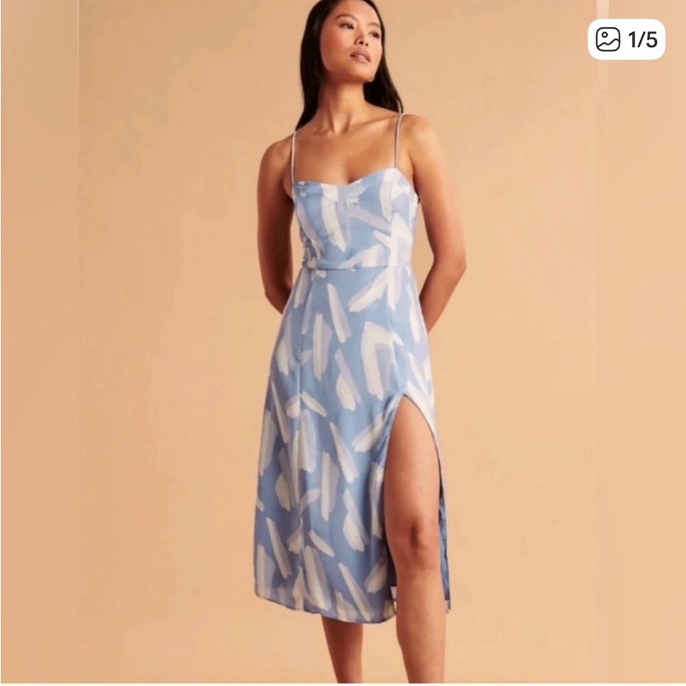 Abercrombie & Fitch Light Blue Patterned Camille Midi abstract Dress
